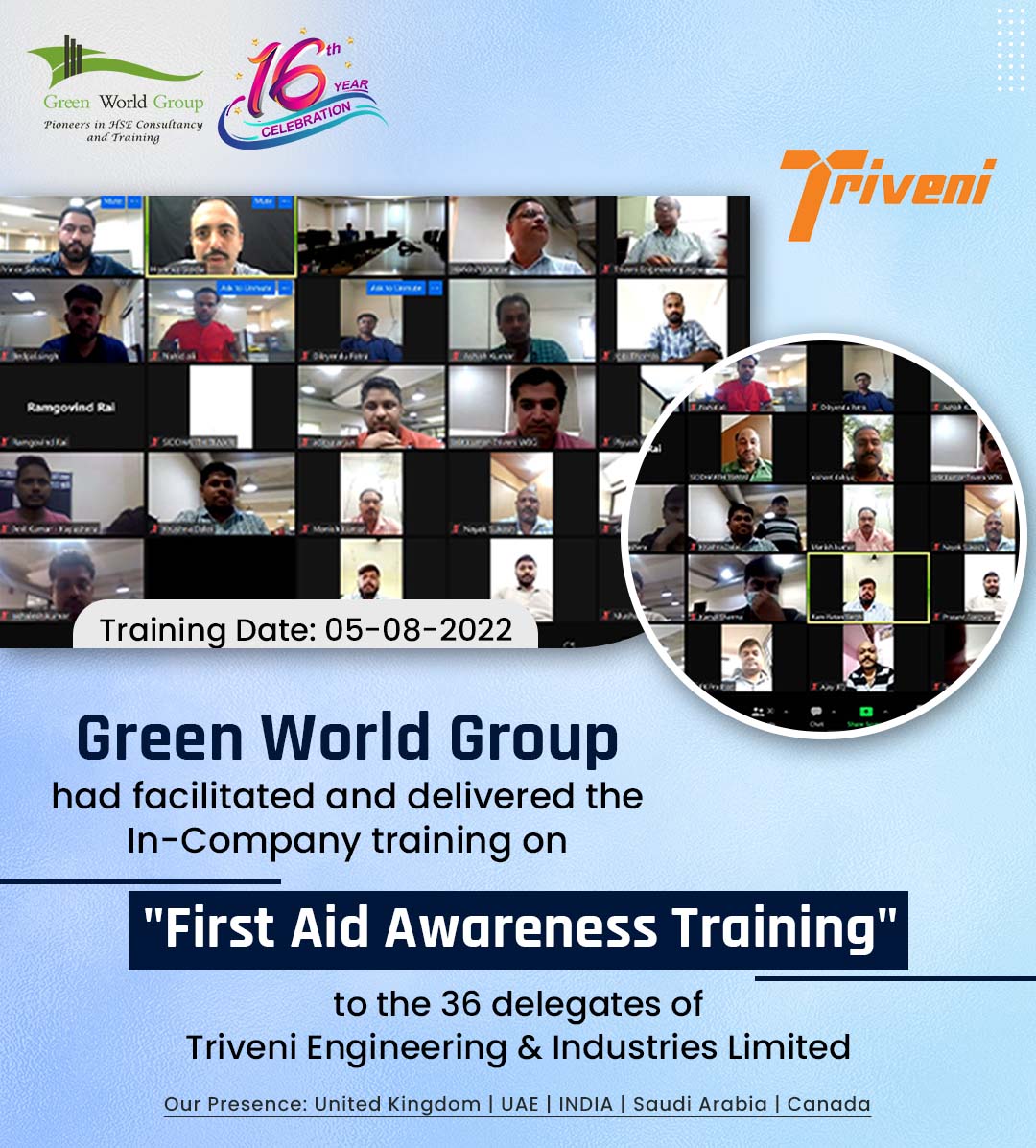 Green World successfully facilitates and delivers the batch on First Aid to delegates of Triveni