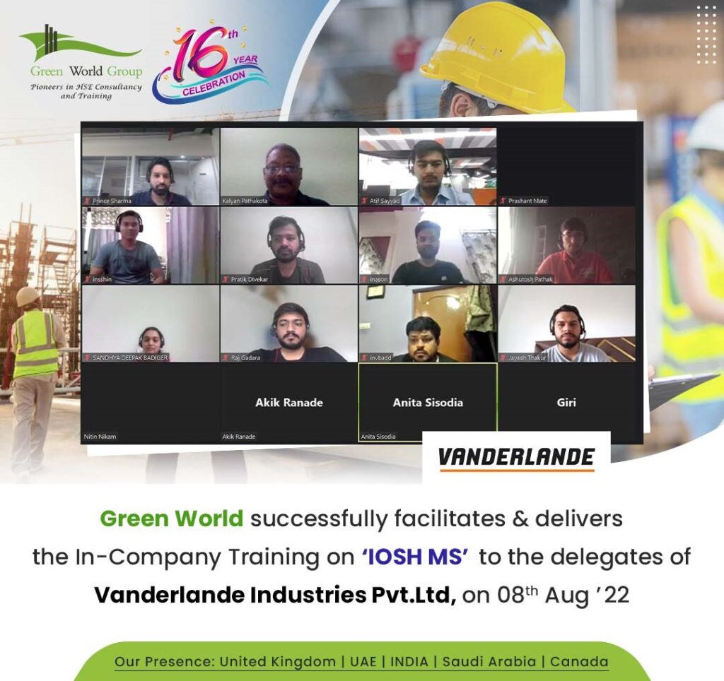 Green World’s Delivered IOSH MS Online / Live Training at Vanderlande (Batch - 4)