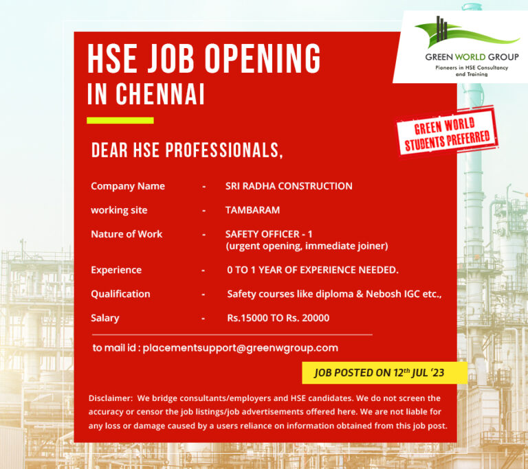 Safety officer jobs in Chennai Kolkata Mumbai Bangalore Hyderabad